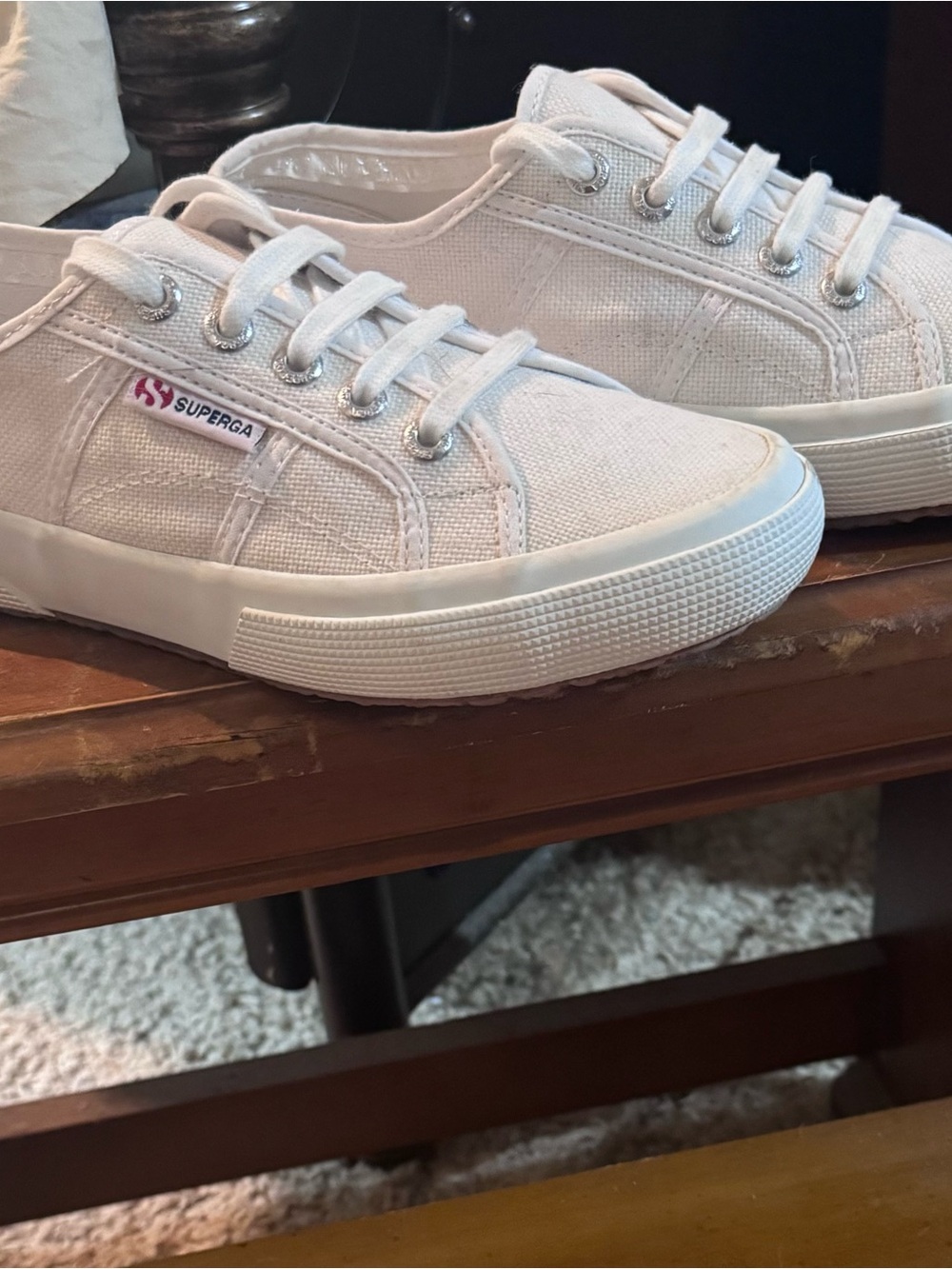 Superga White Canvas Low-Profile Lace-Up Sneakers